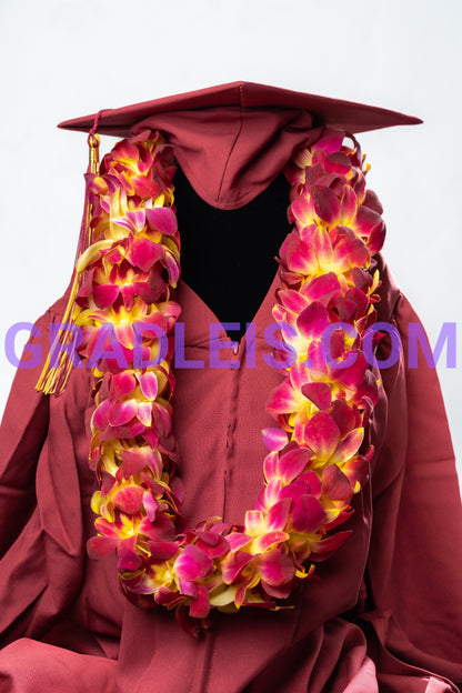 Trojan Yellow & Red Double Orchid Lei - Funeral Flowers Online