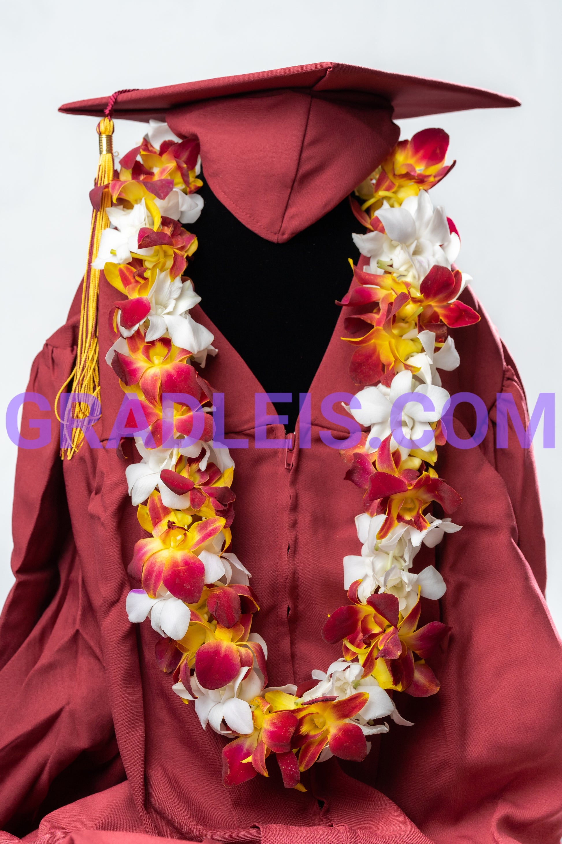 Trojan And White Double Orchid Graduation Lei - Funeral Flowers Online