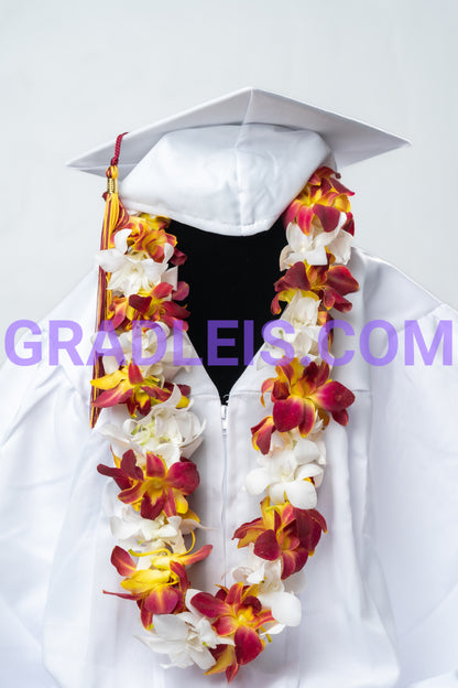 Trojan And White Double Orchid Graduation Lei - Funeral Flowers Online