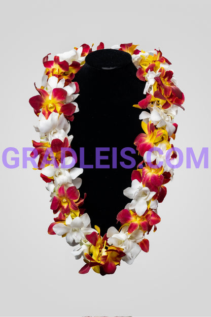 Trojan And White Double Orchid Graduation Lei - Funeral Flowers Online