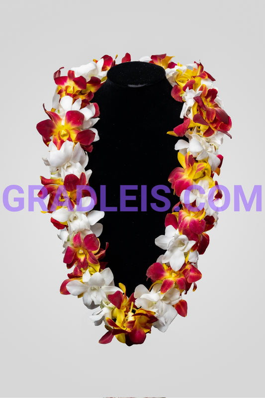 Trojan And White Double Orchid Graduation Lei - Funeral Flowers Online